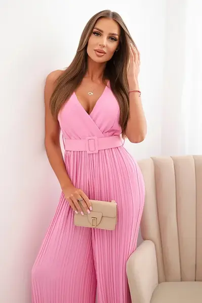 Kesi Włoski Plisovaná viskózová kombinéza světle růžová