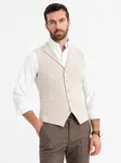Ombre Fitted elegant men's vest with elastane and lapels - beige