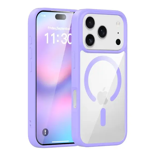 JP MagFit Clear MagSafe obal s N52 magnetem, iPhone 17 Pro, fialový