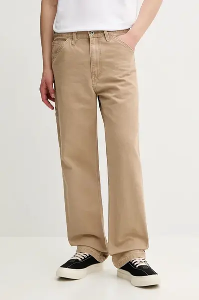 Bavlněné kalhoty Levi's 568 LOOSE STRT CARPENTER pánské, béžová barva, 55849.0067