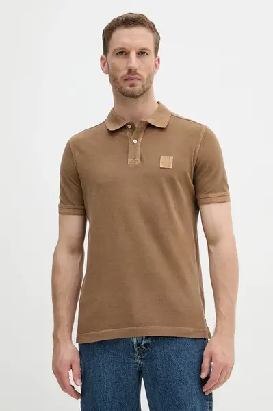 Bavlněné polo tričko United Colors of Benetton pánské, hnědá barva, 3089U302D