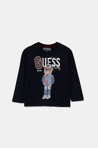 Dětské bavlněné tričko s dlouhým rukávem Guess tmavomodrá barva, N5YI23 K8HM4