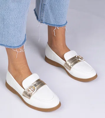 Gemre White eco-leather moccasins with rhinestones Berita