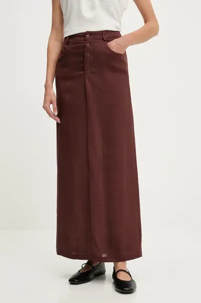 Plátěná sukně Answear.LAB hnědá barva, maxi
