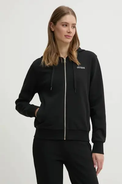 Mikina Guess SOFIA dámská, černá barva, s kapucí, hladká, O5RQ01 KCO31