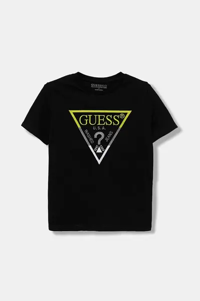 Dětské bavlněné tričko Guess černá barva, s aplikací, L5YI07 K8HM4