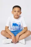 Dětské bavlněné tričko BOSS bílá barva, s potiskem, J52044