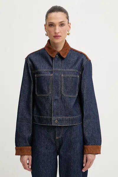 Džínová bunda Liu Jo tmavomodrá barva, přechodná, oversize, UF5084.DS073