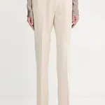 Kalhoty Guess NEW CARLA dámské, béžová barva, high waist, W5YB00 WH9Y2