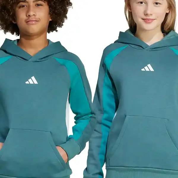 Dětská mikina adidas zelená barva, s kapucí, vzorovaná, JW2490
