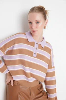 Pletený svetr Trendyol Camel Color Block