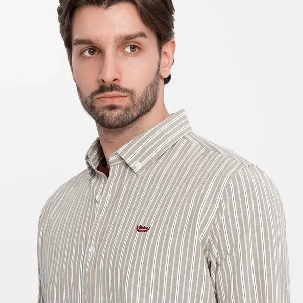 Ombre Men's cotton REGULAR FIT shirt with fine stripes - beige