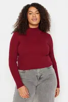 Trendyol Curve Burgundy Half Rolák Jemný pletený svetr