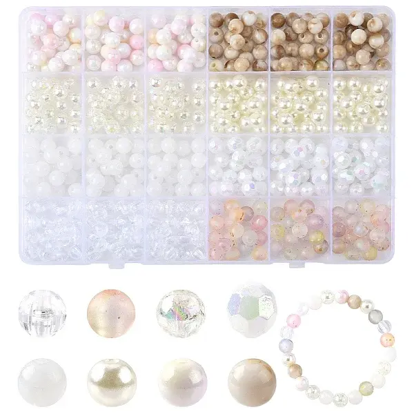 480Pcs 8 Styles Mixed Styles Acrylic Beads