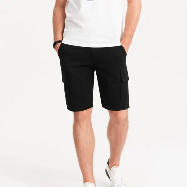 Ombre Men's single color shorts with cargo pockets - black