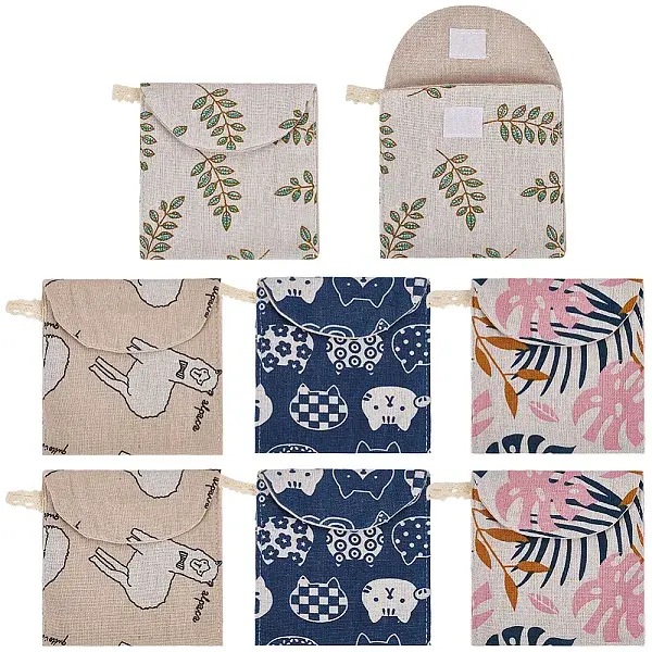 8Pcs 4 Styles Printed Cloth Sanitary Napkin Storage Bags