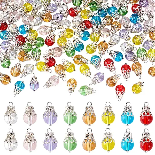 160Pcs 8 Colors Glass Charms