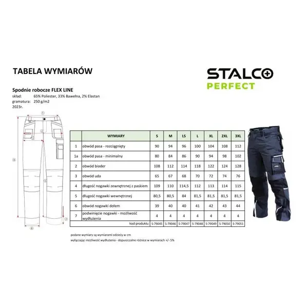 Kalhoty pracovní PROFESSIONAL FLEX LINE, L/54, STALCO PERFECT