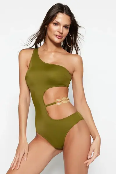 Trendyol Khaki Jednoramenné Doplňky Normální Noha Plavky