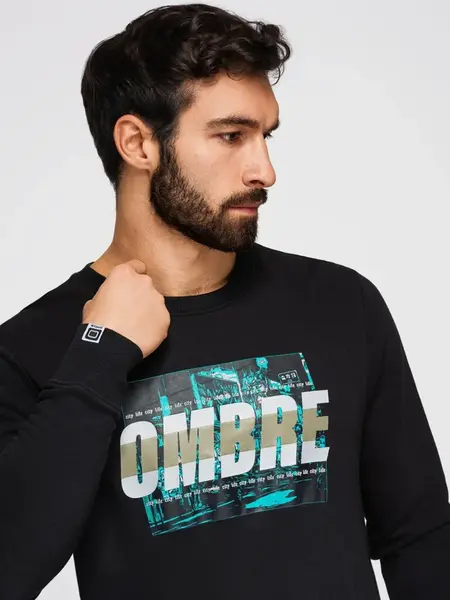 Ombre Men's printed sweatshirt worn over the head - black