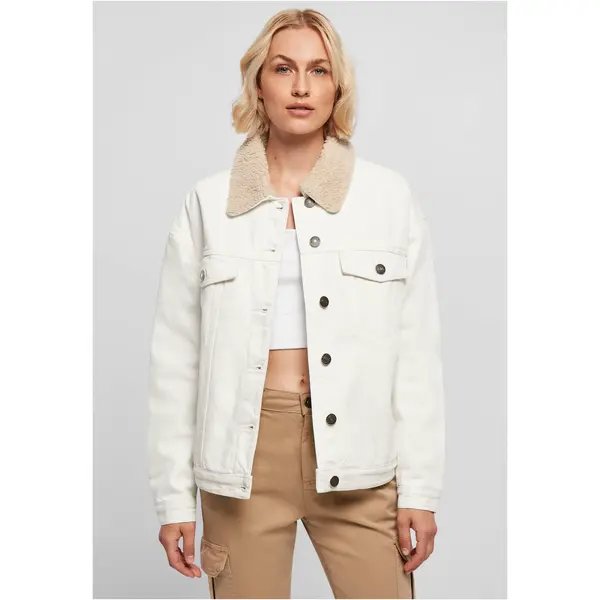 Dámská oversized džínová bunda Sherpa v bílé barvě
