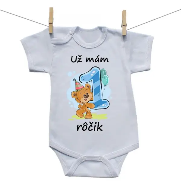 Boodyy Body s krátkym rukávom Už mám 1 rôčik Medvedík Chlapec 62 (2-4 mesiace)
