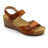 1041 Zdravotné celokožené sandále na platforme 40 - 25,5cm, hnedá, 6,5 cm