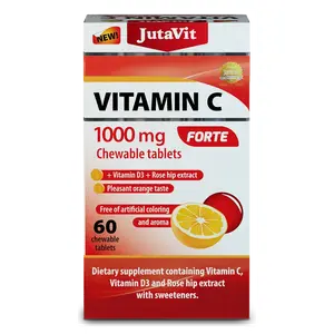 JUTAVIT Vitamín C 1000 mg forte + vitamín D3 2000IU + extrakt ze šípků 25 mg 60 žvýkacích tablet