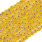 Handmade Millefiori Glass Lampwork Flat Round Bead Strands