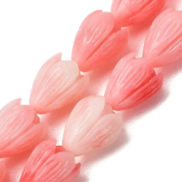 Synthetic Coral Dyed Carved Beads Strands
