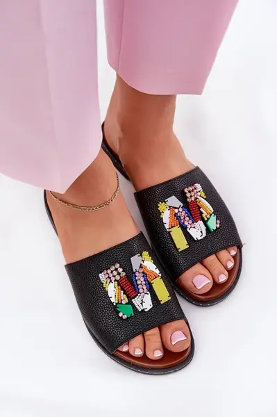 Boto Dámske sandále na plochom podpätku s ozdobou čierne Clelione