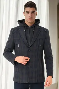 K7532 DEWBERRY MEN'S COAT-PLAID NAVY BLUE-1