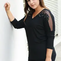 43033 Dewberry Plus Size Off Shoulder Tulle Floral Blouse-BLACK