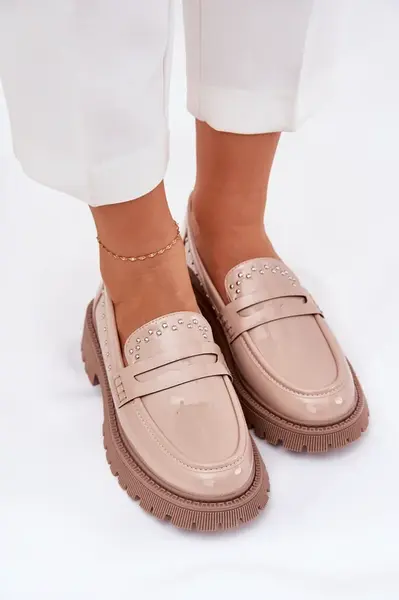Boto Dámske Lakované Mokasíny So Zdobením Béžové Nallae