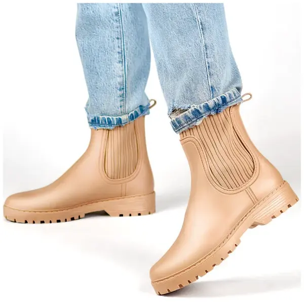 primohurt Béžové dámske čižmy Wellington s elastickým zvrškom ponožky