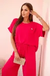 Kesi Włoski Dámsky komplet z viskózy s ozdobným kvetom a širokými nohavicami - fuksia