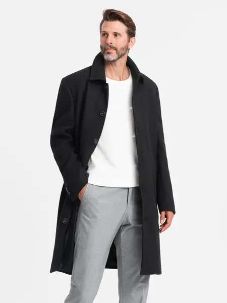 Ombre Men's long single-breasted coat with collar and undercoat - black