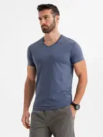 Ombre Men's BASIC classic cotton T-shirt with a serape neckline - blue melange