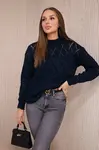 High-neckline sweater with diamond pattern navy blue