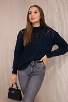 High-neckline sweater with diamond pattern navy blue
