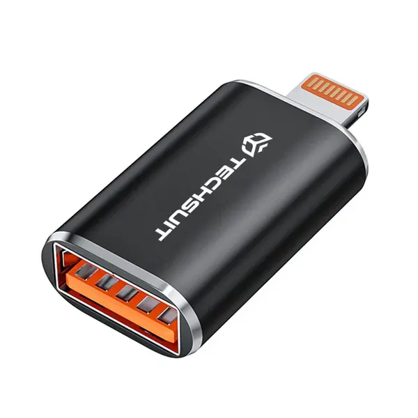 Techsuit Premium OTG adaptér HyperPort (A6) USB - Lightning, černooranžový