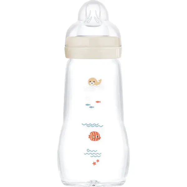 MAM Feel Good Glass Baby Bottle antikoliková sklenená fľaša 2m+ Beige 260 ml