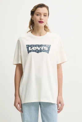 Bavlněné tričko Levi's béžová barva, s potiskem