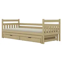 Posteľ Dawid s prístelkou + zásuvky 90x180 prírodná, nelakovaná