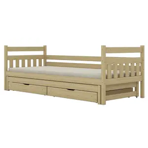 Posteľ Dawid s prístelkou + zásuvky 90x180 prírodná, nelakovaná