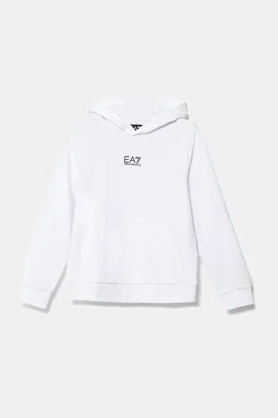 Dětská bavlněná mikina EA7 Emporio Armani bílá barva, s potiskem, 7B000024 AF10380