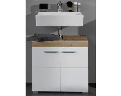 Kúpeľňová skrinka pod umývadlo Amanda 301, sukový dub/biely lesk%