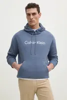 Bavlněná mikina Calvin Klein pánská, béžová barva, s kapucí, s aplikací, K10K111345