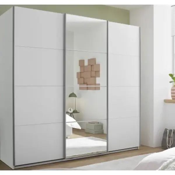 Šatní skříň se zrcadlem Carano, 215 cm, bílá