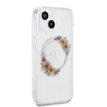 Zadní kryt Guess PC/TPU Flowers Ring Glossy Logo MagSafe pro Apple iPhone 15 Plus, transparentní